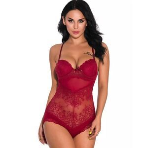 V Neck Lace Bodysuit One Piece Teddy Babydoll